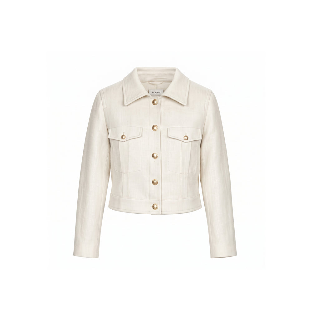 Women's White Cropped Button-Up Jacket