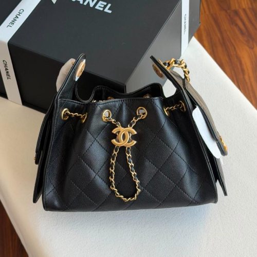 Chanel 25 Small Hobo Bag Black Caviar Leather Golden Hardware
