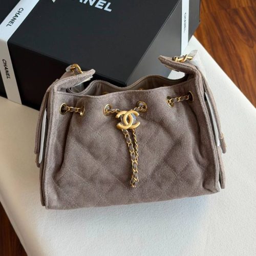 Chanel 25 Small Hobo Bag Dark Grey Suede Leather Gold Hardware